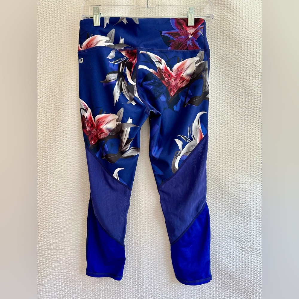 FABLETICS Blue Floral Crop Leggings Small Mesh Capri Athletic Workout Yoga Pants